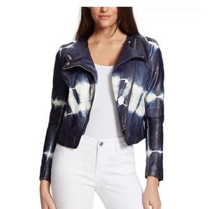 NWT Skinny Girl Dan Tie Dye Indigo Blue Faux Leather Jacket Size Medium